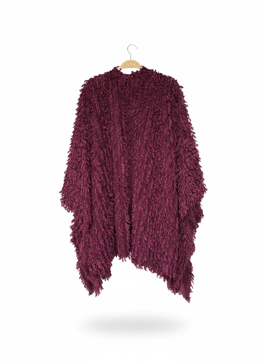 Texturerad vinröd cardigan med öppen front