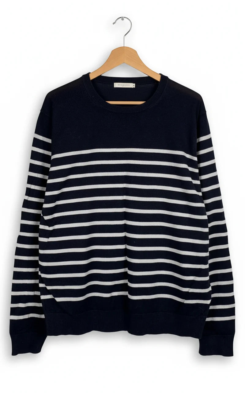Uniqlo mörkblå randig tröja med rund hals