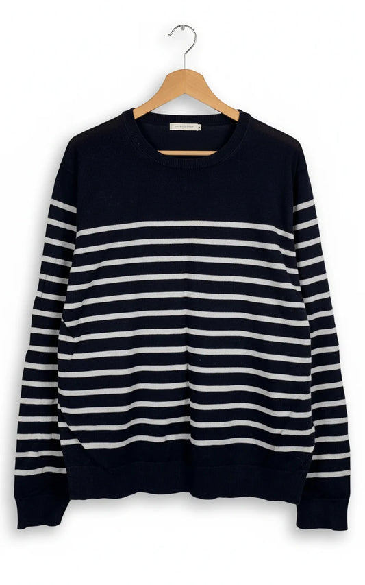 Uniqlo mörkblå randig tröja med rund hals