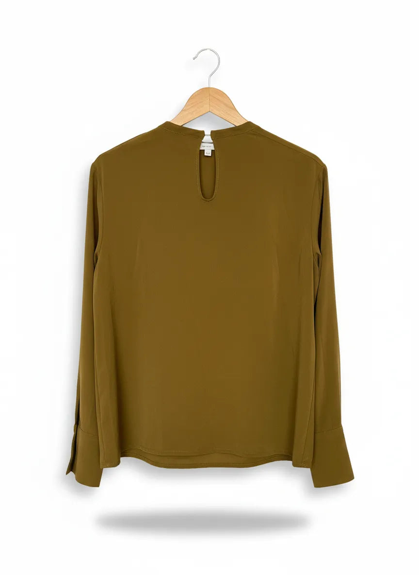 H&M brun blus med volang och långa ärmar