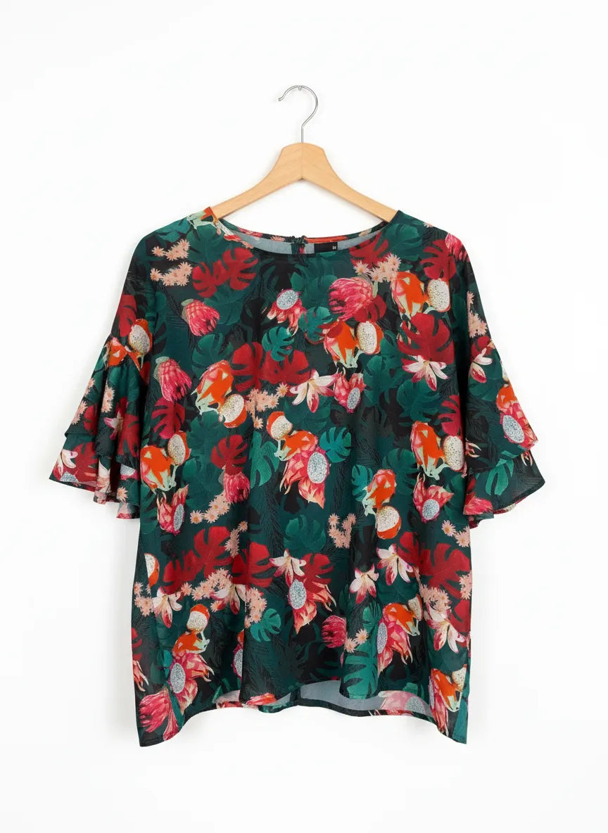 Gina Tricot blommig blus med volangärm