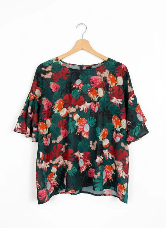 Gina Tricot blommig blus med volangärm