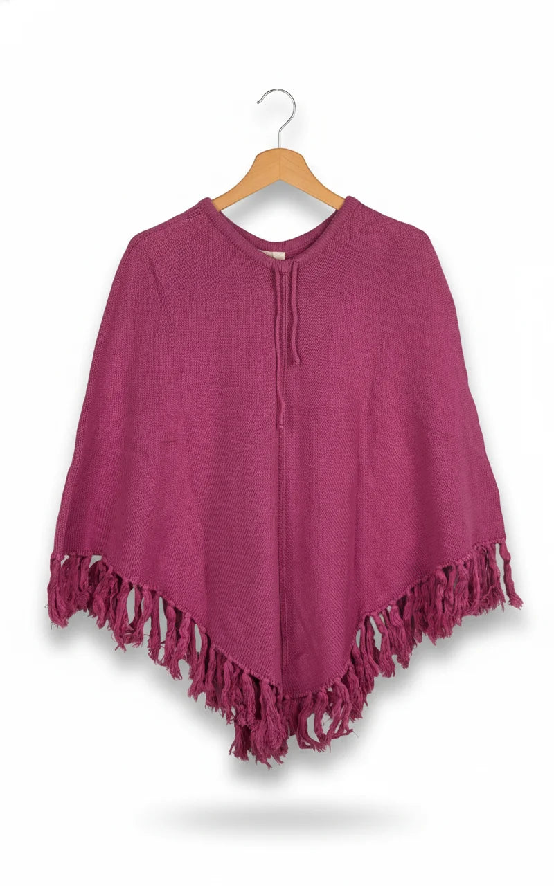 Filippa K rosa stickad poncho med fransar