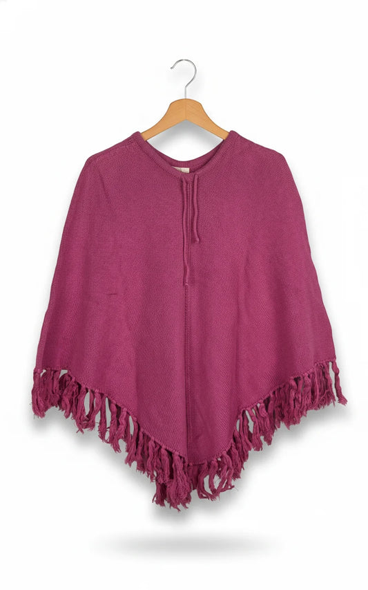 Filippa K rosa stickad poncho med fransar