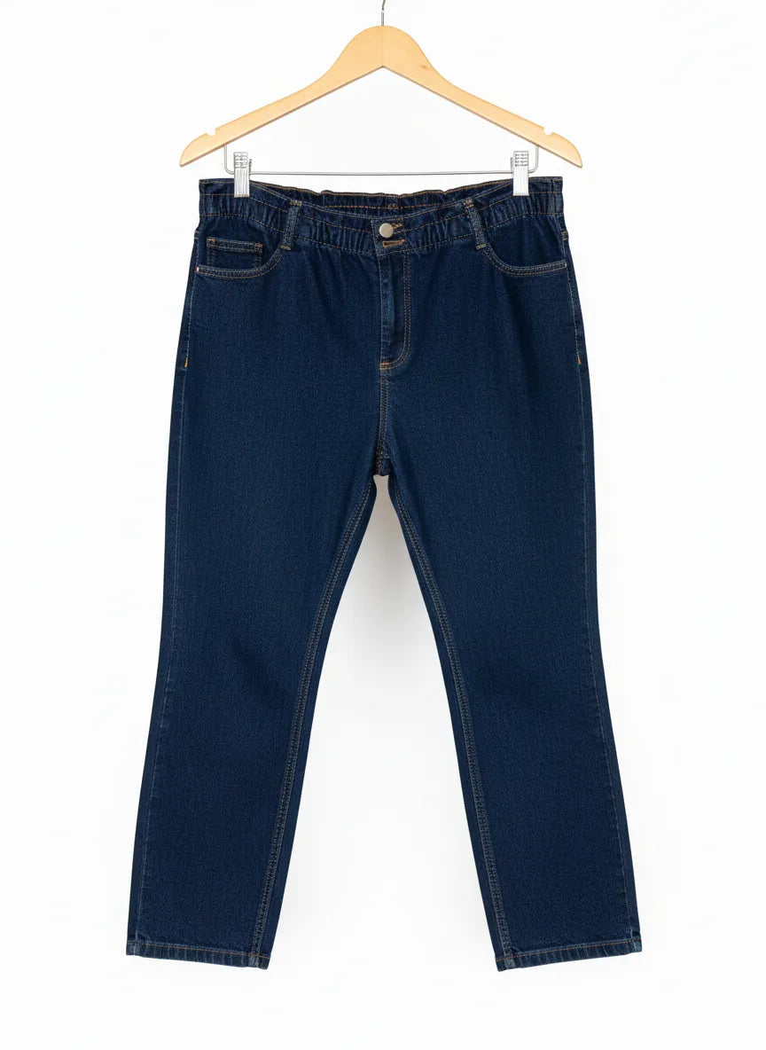 Mörkblå denimjeans med resårmidja