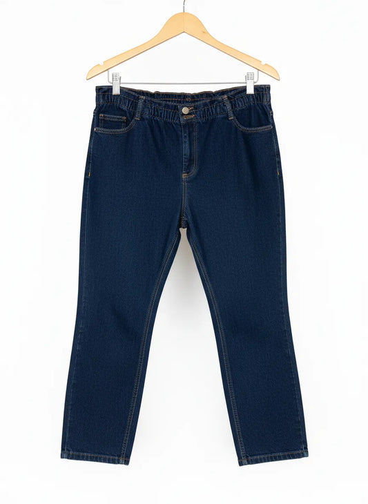 Mörkblå denimjeans med resårmidja