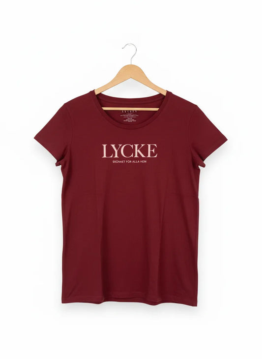 Vinröd t-shirt med kort ärm och tryck