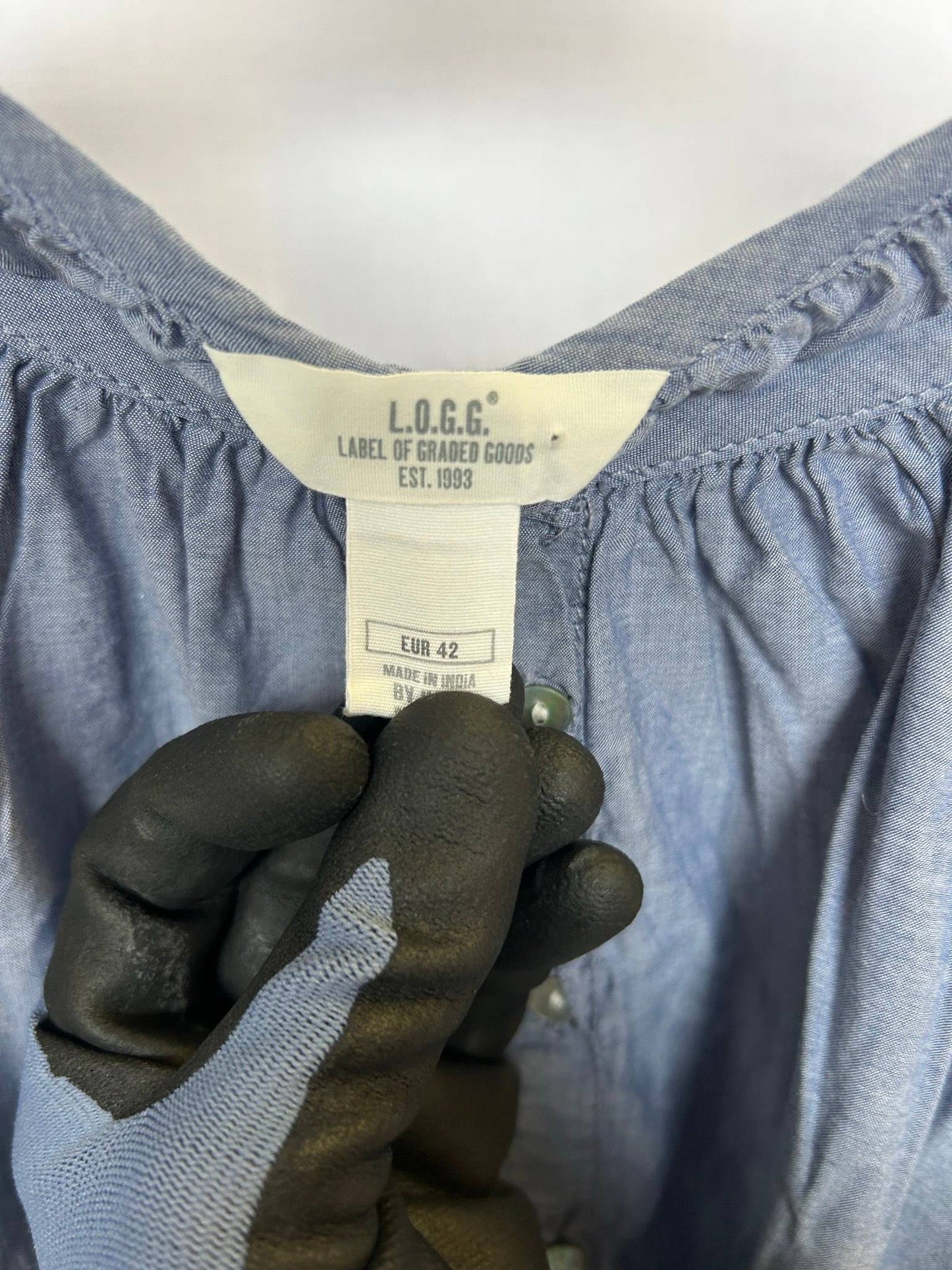L.O.G.G. blå blus med knappfront