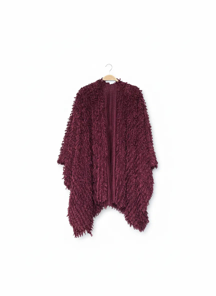 Texturerad vinröd cardigan med öppen front