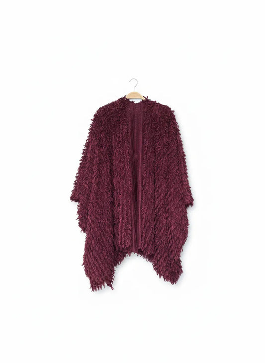 Texturerad vinröd cardigan med öppen front