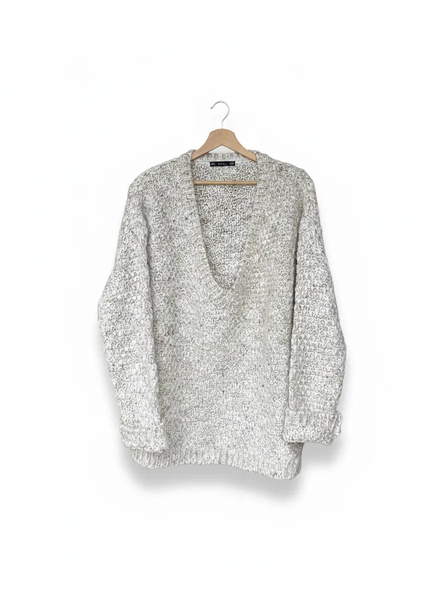 Zara Knit tjockstickad v-ringad tröja