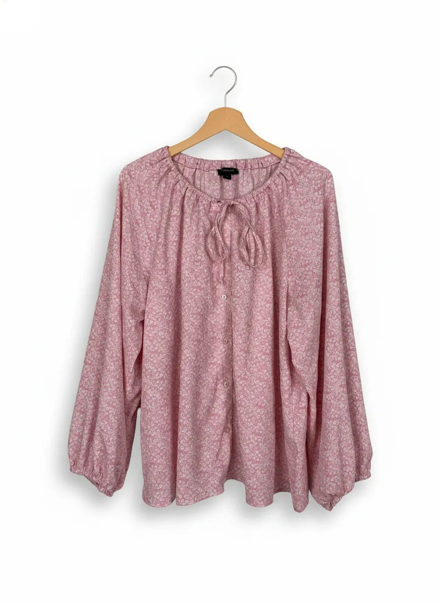 mywearwoman rosa blommig blus med långa ärmar