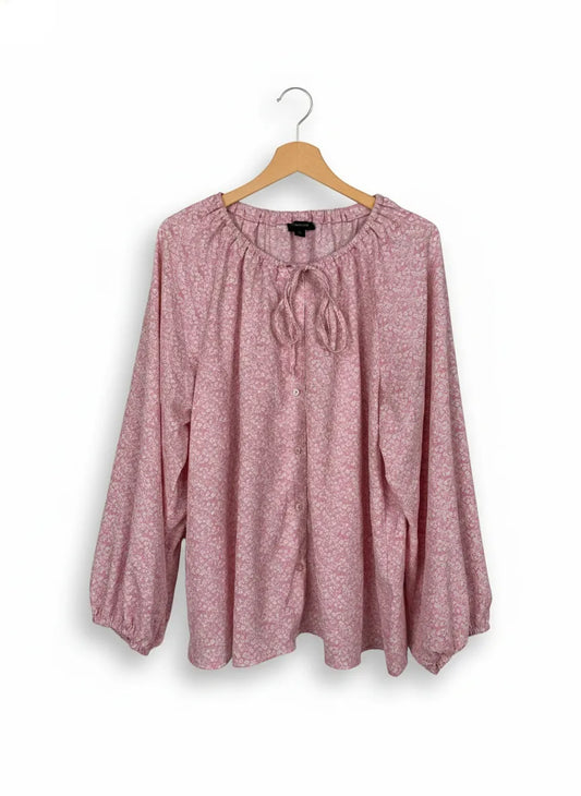 mywearwoman rosa blommig blus med långa ärmar