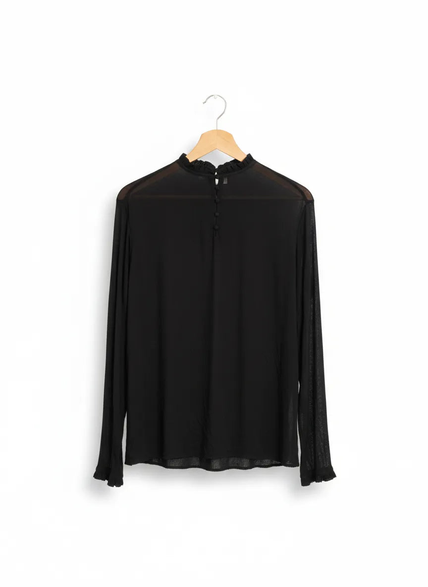 KappAhl svart blus med lång ärm och spetsdetalj