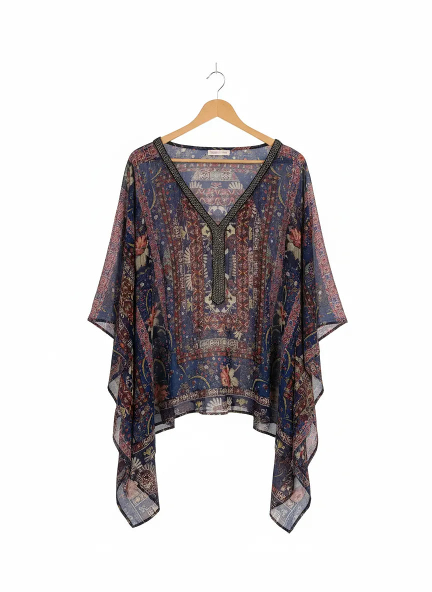 Peace n' love mönstrad blus med pärldekoration