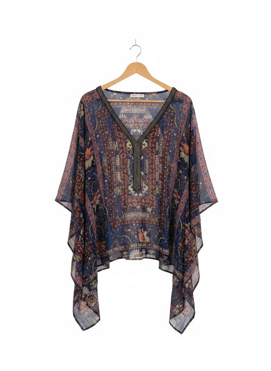 Peace n' love mönstrad blus med pärldekoration