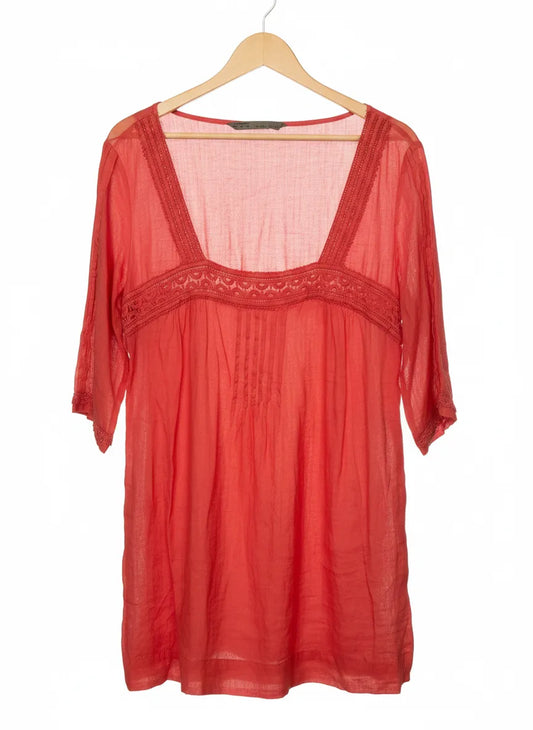 Zara Basic röd broderad tunika