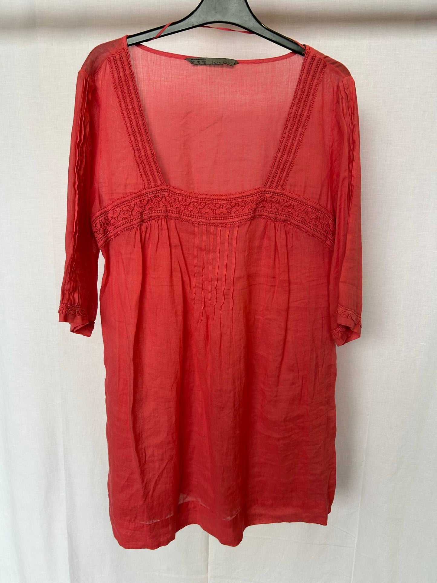 Zara Basic röd broderad tunika